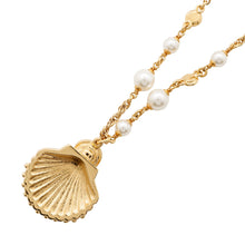 将图像加载到图库查看器中，CHANEL Shell CC Logo Pearl Necklace Metal Strass Faux Pearl
