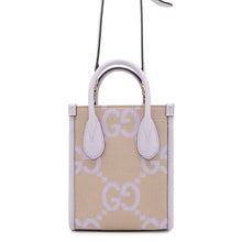 将图像加载到图库查看器中，GUCCI Jumbo GG 2-Way Tote Bag Purple/Beige671623 Leather Canvas Size Mini
