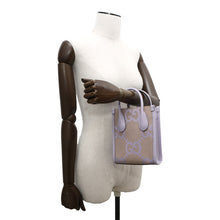 将图像加载到图库查看器中，GUCCI Jumbo GG 2-Way Tote Bag Purple/Beige671623 Leather Canvas Size Mini
