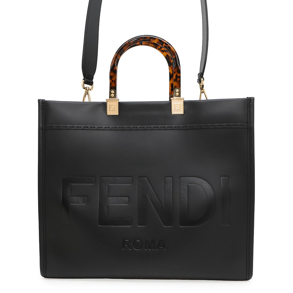 FENDI ★Sunshine Tote Bag Black8BH386 Calf Leather Size Medium