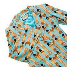Load image into Gallery viewer, GUCCI Lipstick &amp; Tool Print Jacket Size 38 Light Blue/Brown740422 Rayon98% Silk2%

