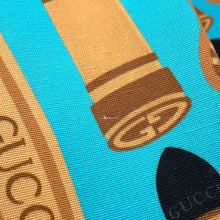 Load image into Gallery viewer, GUCCI Lipstick &amp; Tool Print Jacket Size 38 Light Blue/Brown740422 Rayon98% Silk2%
