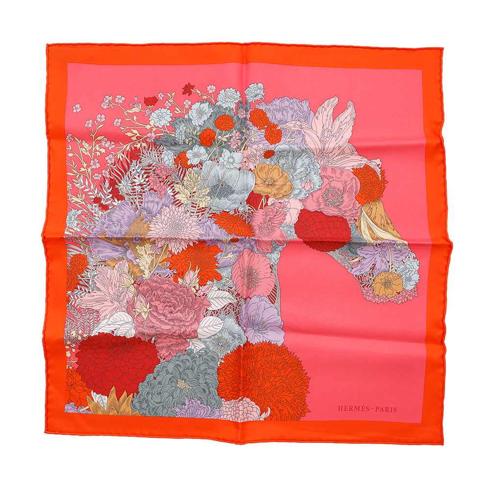 HERMES Carre Robe Legere Size 45 Vermillon/Rose/Gris Silk100%