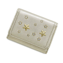 将图像加载到图库查看器中，JIMMY CHOO Nemo Crystal Star Studded Tri-fold Wallet Light GoldNEMOAUR MetalicNappa Leather
