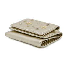 将图像加载到图库查看器中，JIMMY CHOO Nemo Crystal Star Studded Tri-fold Wallet Light GoldNEMOAUR MetalicNappa Leather
