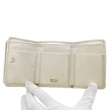 将图像加载到图库查看器中，JIMMY CHOO Nemo Crystal Star Studded Tri-fold Wallet Light GoldNEMOAUR MetalicNappa Leather

