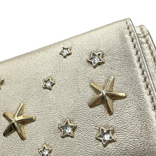 将图像加载到图库查看器中，JIMMY CHOO Nemo Crystal Star Studded Tri-fold Wallet Light GoldNEMOAUR MetalicNappa Leather
