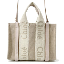 Load image into Gallery viewer, Chloe Woody 2WAYHandbag Beige/PinkCHC23US397 Canvas Leather Size Small
