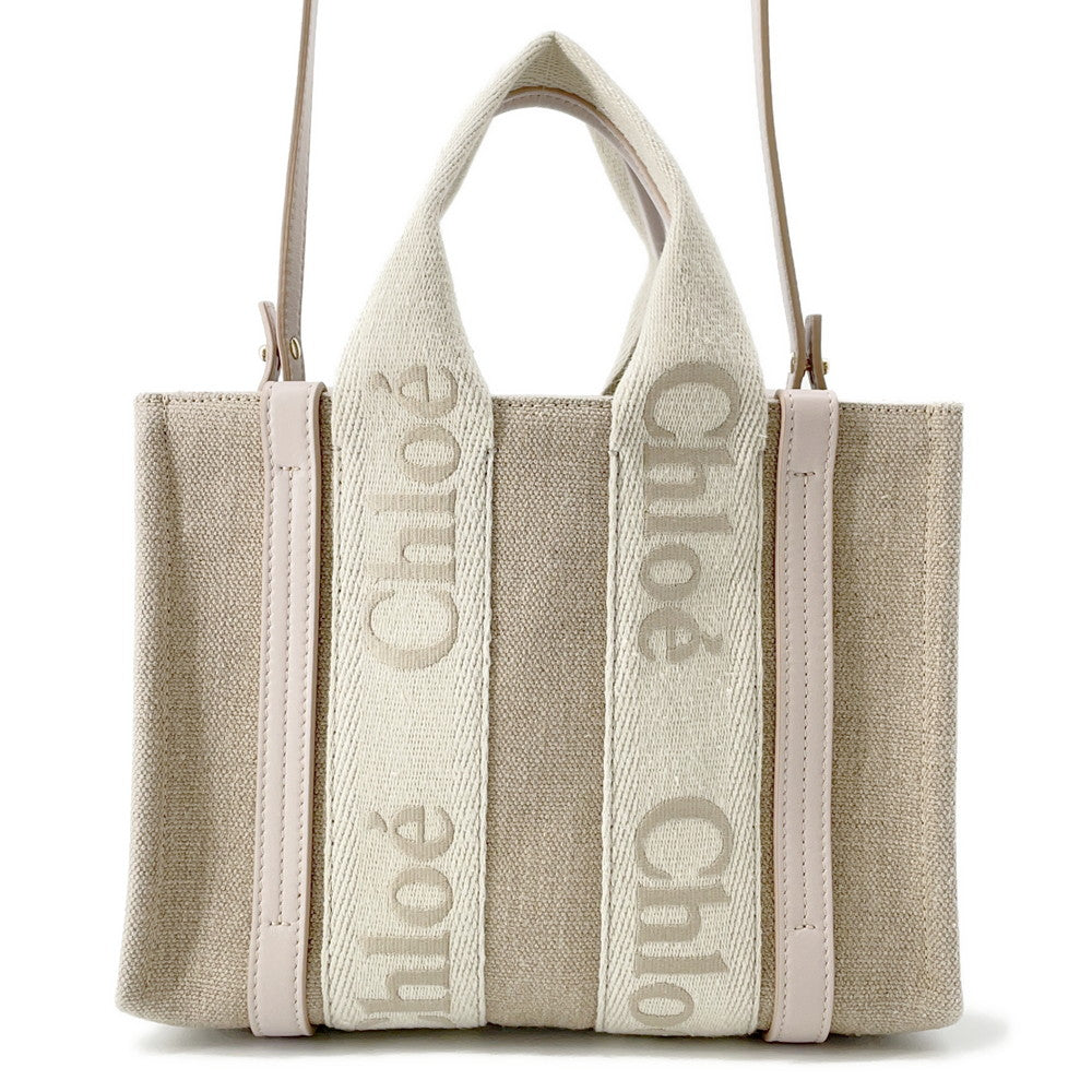 Chloe Woody 2WAYHandbag Beige/PinkCHC23US397 Canvas Leather Size Small