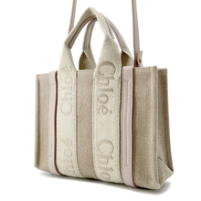 Load image into Gallery viewer, Chloe Woody 2WAYHandbag Beige/PinkCHC23US397 Canvas Leather Size Small
