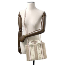 Load image into Gallery viewer, Chloe Woody 2WAYHandbag Beige/PinkCHC23US397 Canvas Leather Size Small
