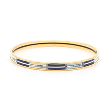 Load image into Gallery viewer, HERMES Enamel Bangle Belt Pattern Size PM Navy/White/Light Blue Enamel Metal
