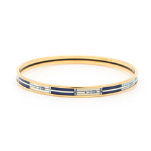 Load image into Gallery viewer, HERMES Enamel Bangle Belt Pattern Size PM Navy/White/Light Blue Enamel Metal
