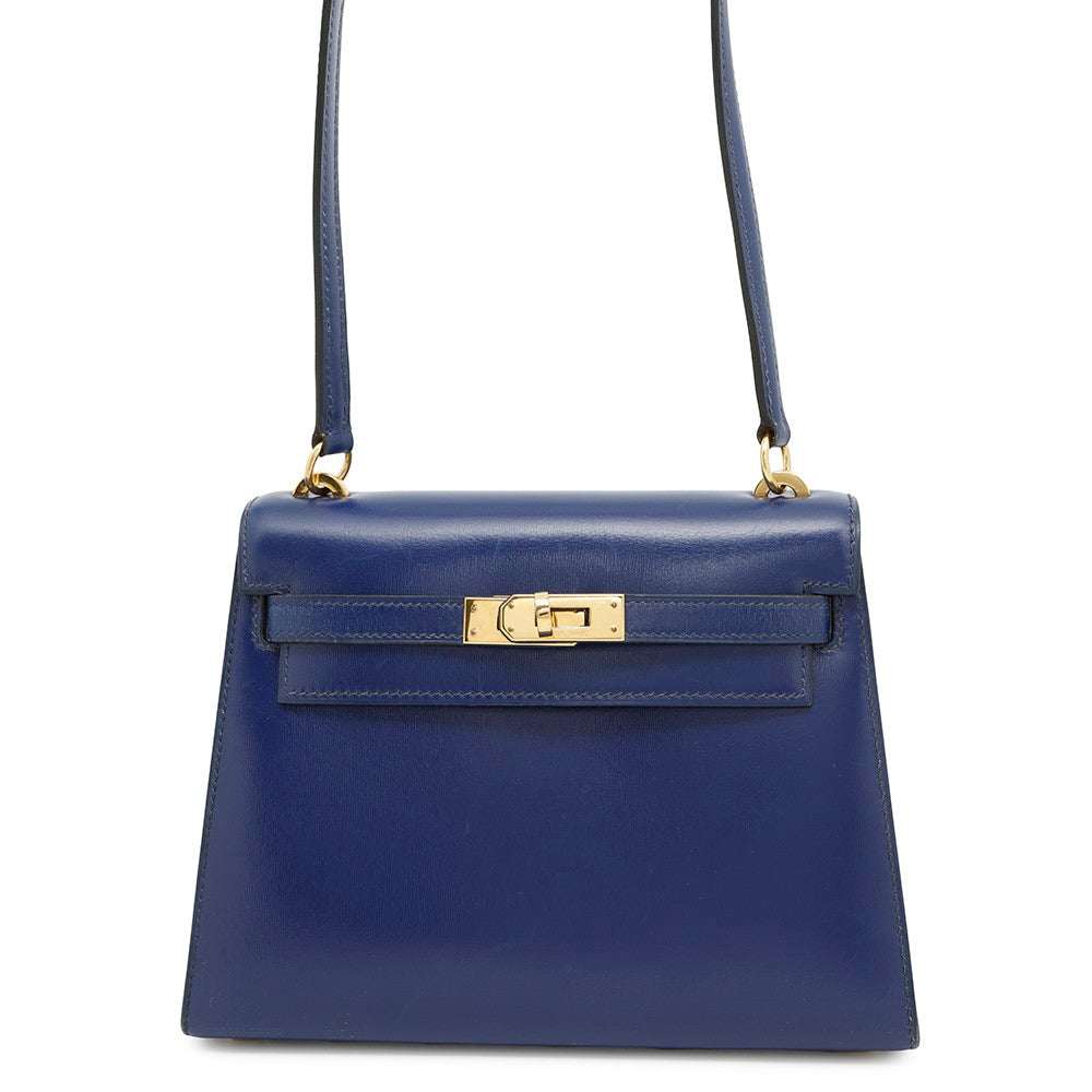 HERMES Mini Kelly Blue Saphir Box Calf Leather