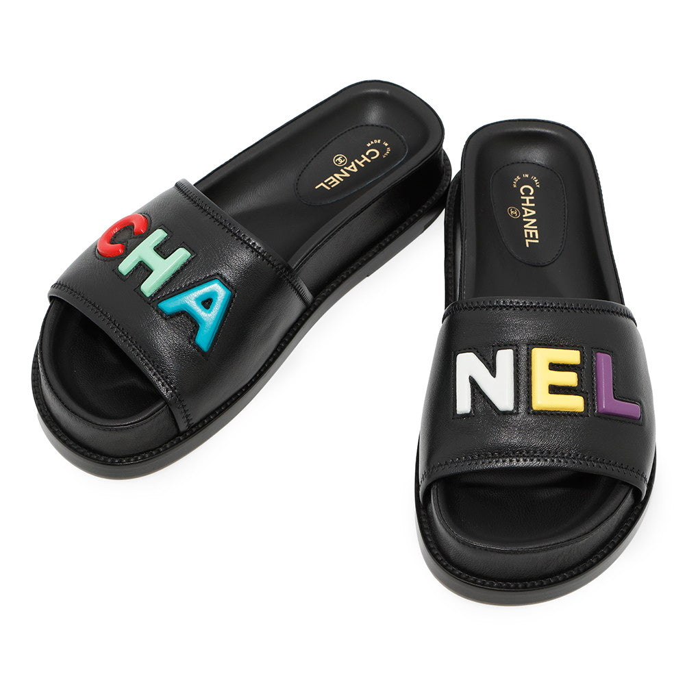 CHANEL CHANEL logo sandals Black/MulticolorG38933 Leather Size 37C