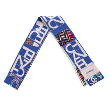 Load image into Gallery viewer, CHANEL Twilly Scarf all-over pattern Blue/Pink/Multicolor Silk100%
