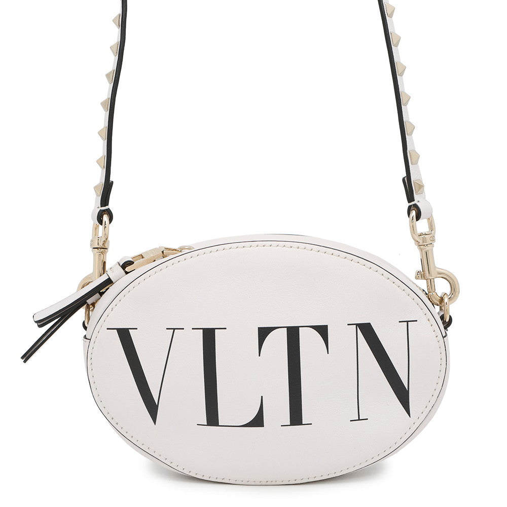 Valentino Garavani VLTN Logo Lock Studded Shoulder Bag WhiteQW2B0C47RCH Leather