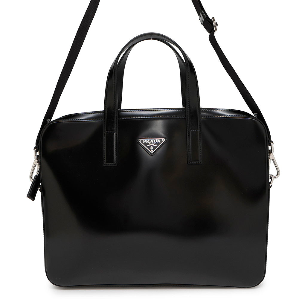 PRADA 2WAY business bag Black2VE368 BrushedLeather
