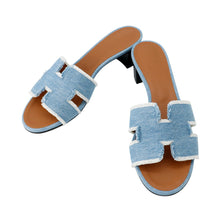 Load image into Gallery viewer, HERMES Oazis Sandals Light Blue Denim Leather Size 37H
