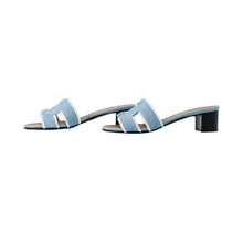 Load image into Gallery viewer, HERMES Oazis Sandals Light Blue Denim Leather Size 37H
