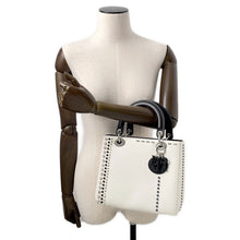 Load image into Gallery viewer, Dior Lady Dior White/BlackM0550PVBC Leather Rhinestone Size Medium
