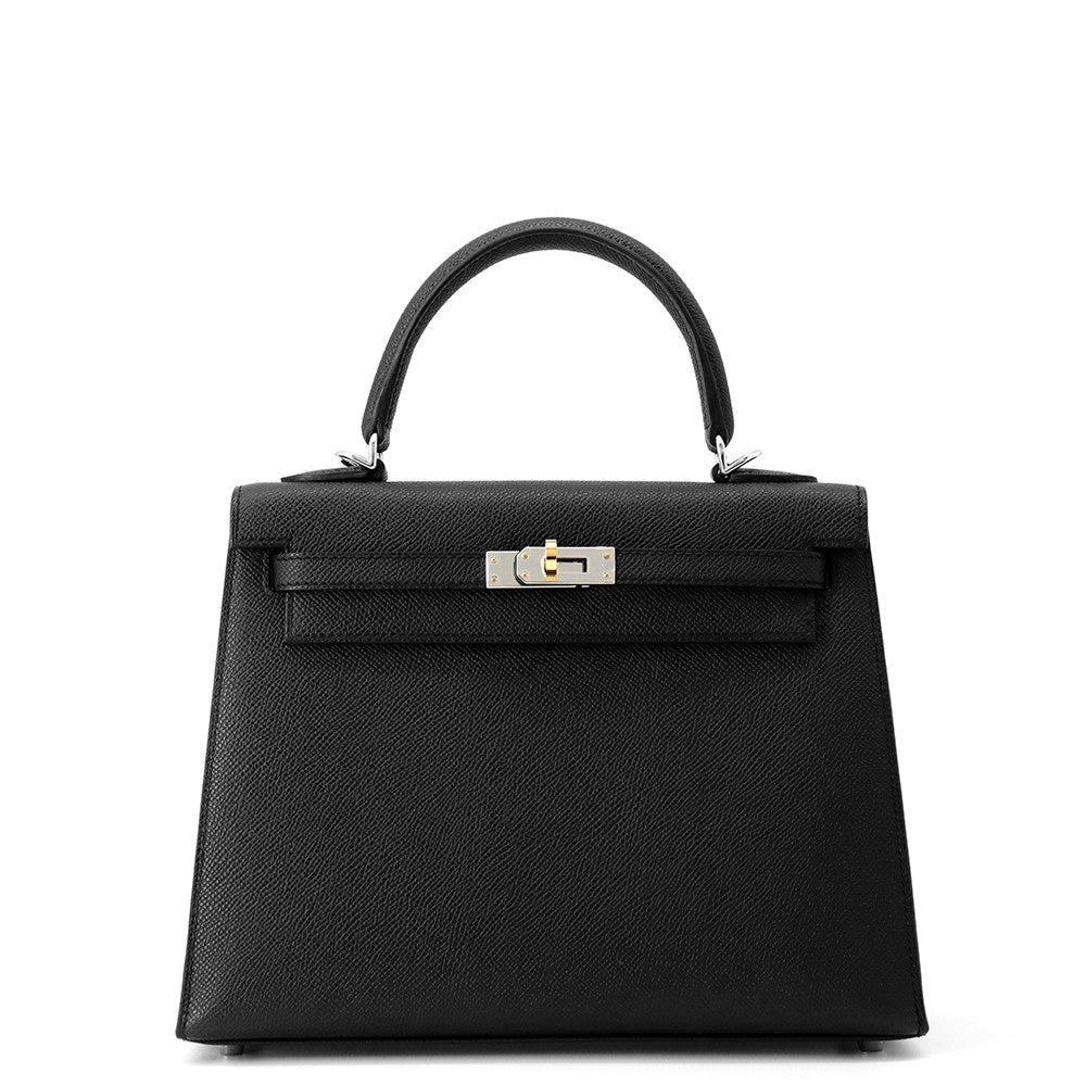 HERMES Kelly Sellier Black Epsom Size 25