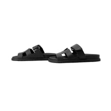 将图像加载到图库查看器中，HERMES Shipley Sandals Black Leather Rubber Size 36.5
