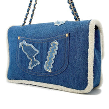 Load image into Gallery viewer, CHANEL Egyptian Line Chain Shoulder Bag Blue Denim Mouton
