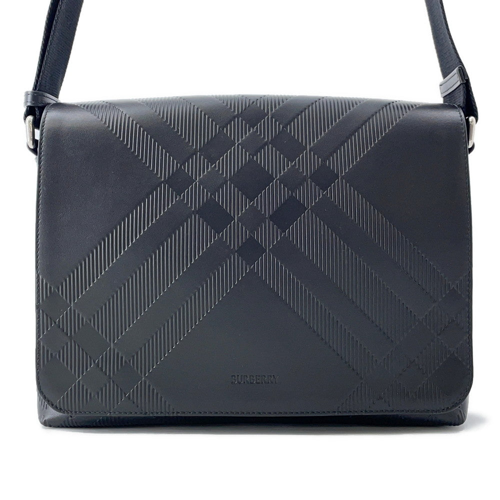 BURBERRY Embossed Check Messenger Bag Black81019221 Calf Leather