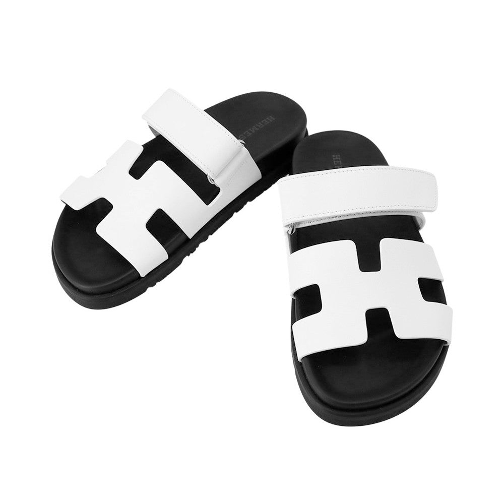 HERMES Sandals Chypre White/BlackH222100Z Calf Leather Chevre Leather Size 34