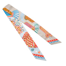 Load image into Gallery viewer, HERMES Twilly Scarf Epaulettes de Gala Blue Ciel/Rouge/JauneH063983S Silk 100%
