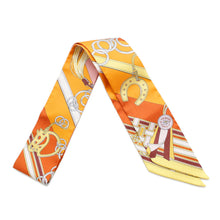 Load image into Gallery viewer, HERMES Scarf Twilly BRIDES ET GRIS GRIS Bridle and Bag Charm Orange/Jaune/RoseH062849S Silk 100%
