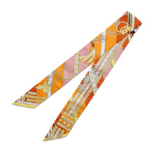 Load image into Gallery viewer, HERMES Scarf Twilly BRIDES ET GRIS GRIS Bridle and Bag Charm Orange/Jaune/RoseH062849S Silk 100%
