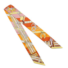 Load image into Gallery viewer, HERMES Scarf Twilly BRIDES ET GRIS GRIS Bridle and Bag Charm Orange/Jaune/RoseH062849S Silk 100%
