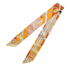 Load image into Gallery viewer, HERMES Scarf Twilly BRIDES ET GRIS GRIS Bridle and Bag Charm Orange/Jaune/RoseH062849S Silk 100%
