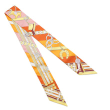 Load image into Gallery viewer, HERMES Scarf Twilly BRIDES ET GRIS GRIS Bridle and Bag Charm Orange/Jaune/RoseH062849S Silk 100%
