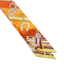 Load image into Gallery viewer, HERMES Scarf Twilly BRIDES ET GRIS GRIS Bridle and Bag Charm Orange/Jaune/RoseH062849S Silk 100%

