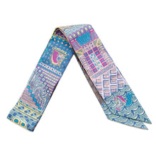 Load image into Gallery viewer, HERMES Scarf Twilly SUPER SILK QUEST Blue Cobalt/Rose/YellowH064011S Silk 100%
