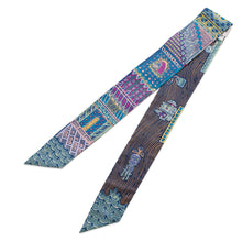 Load image into Gallery viewer, HERMES Scarf Twilly SUPER SILK QUEST Blue Cobalt/Rose/YellowH064011S Silk 100%

