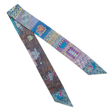 Load image into Gallery viewer, HERMES Scarf Twilly SUPER SILK QUEST Blue Cobalt/Rose/YellowH064011S Silk 100%
