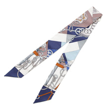 Load image into Gallery viewer, HERMES Scarf Twilly CLIQUETIS Cliquetis Marine/White/Marron glacé Silk 100%
