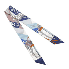 Load image into Gallery viewer, HERMES Scarf Twilly CLIQUETIS Cliquetis Marine/White/Marron glacé Silk 100%
