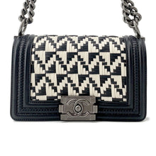 Load image into Gallery viewer, CHANEL Boy Chanel Woven Chainshoulder Bag White/BlackA67085 Leather Size Small
