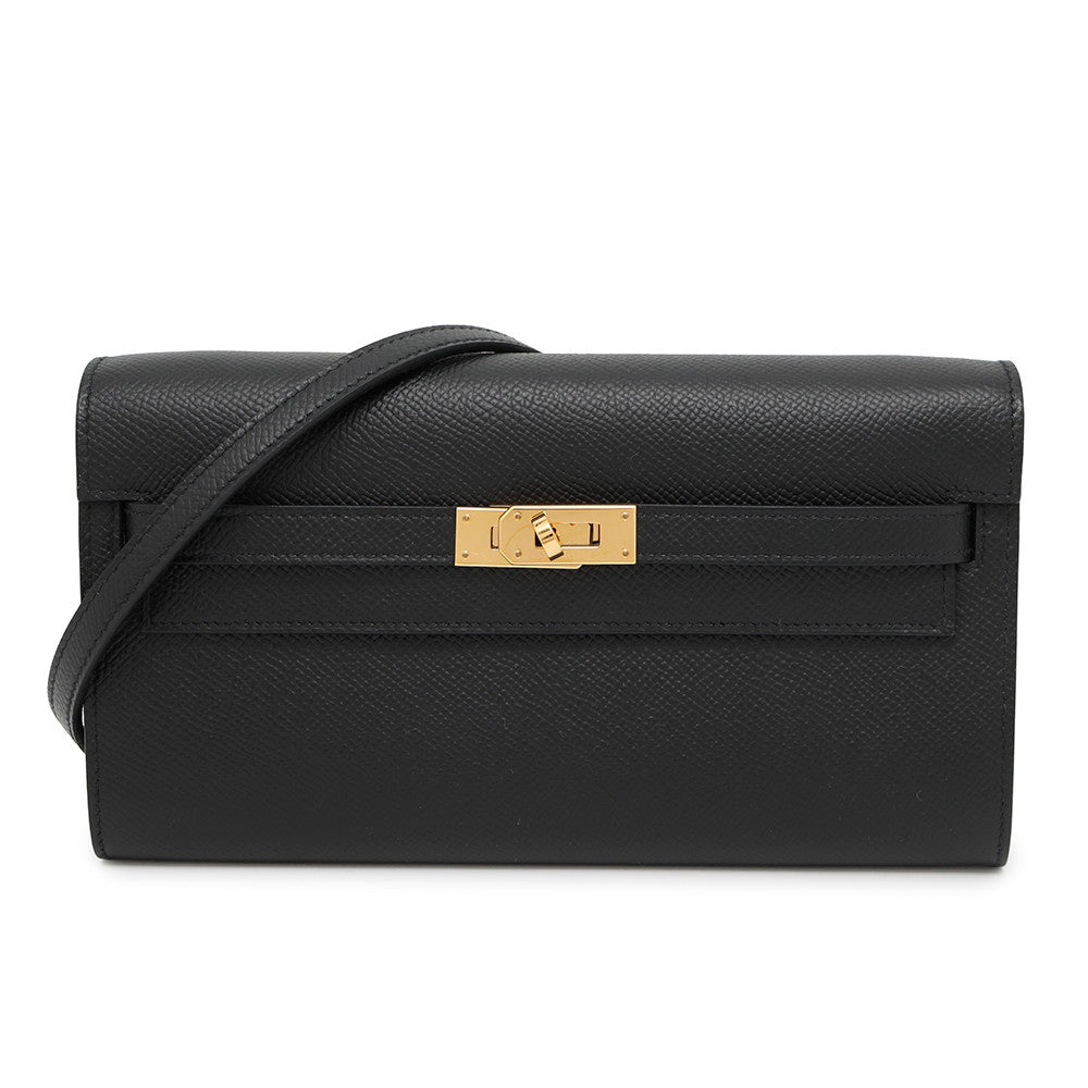 HERMES Kelly Wallet Long To Go Black Epsom