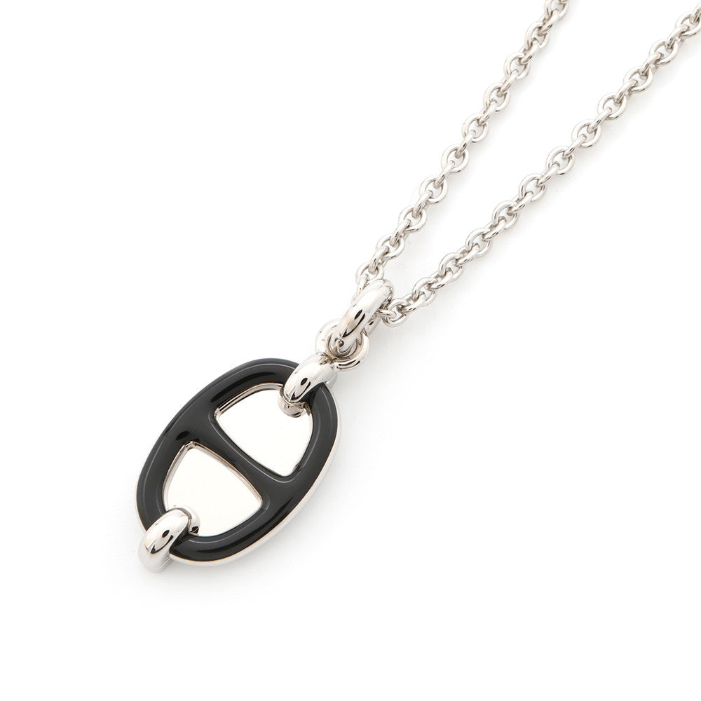 HERMES Mini Maillon Necklace Black Lacquer Metal