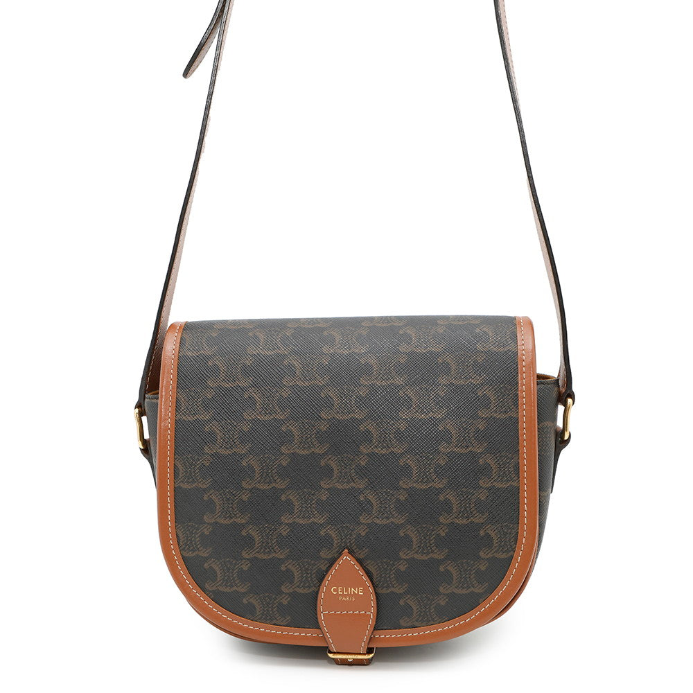 CELINE Triomphe Folco Shoulder Brown191502 PVC Leather Size Medium