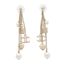 Load image into Gallery viewer, CHANEL CC Logo Perfume Bottle Heart Pearl Earrings Gold Metal Faux Pearl

