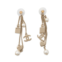 Load image into Gallery viewer, CHANEL CC Logo Perfume Bottle Heart Pearl Earrings Gold Metal Faux Pearl
