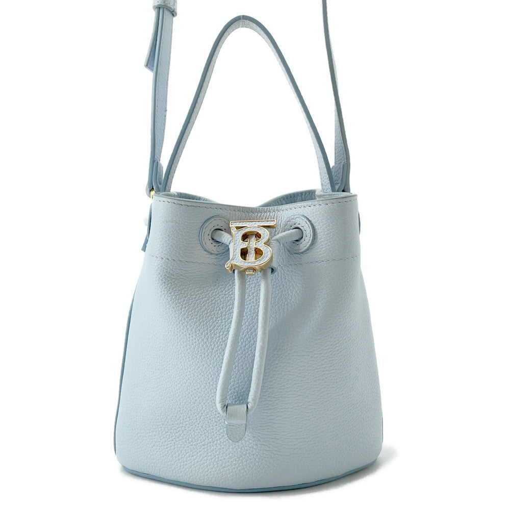 BURBERRY TB Bucket Drawstring Shoulder Bag Light Blue8070635 Leather Size Mini