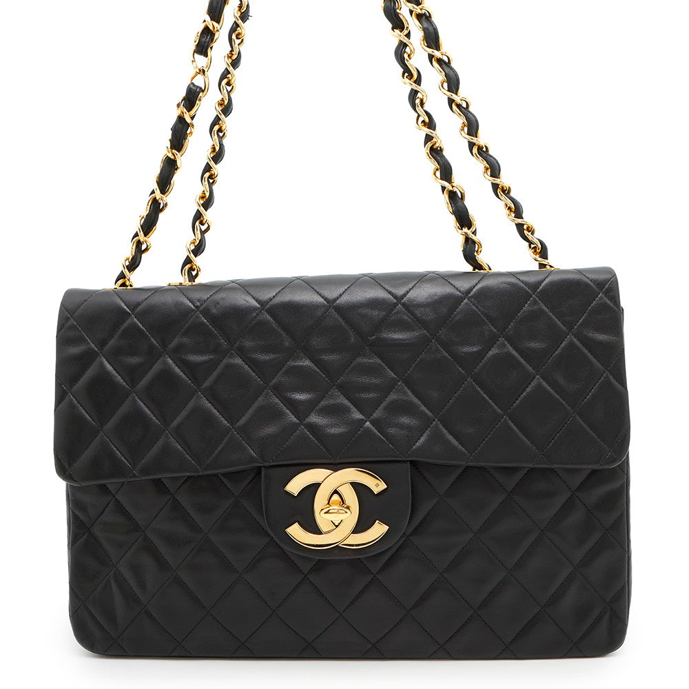 CHANEL ★Jumbo Matelasse ChainShoulder Bag BlackA01094 Lambskin Size 34